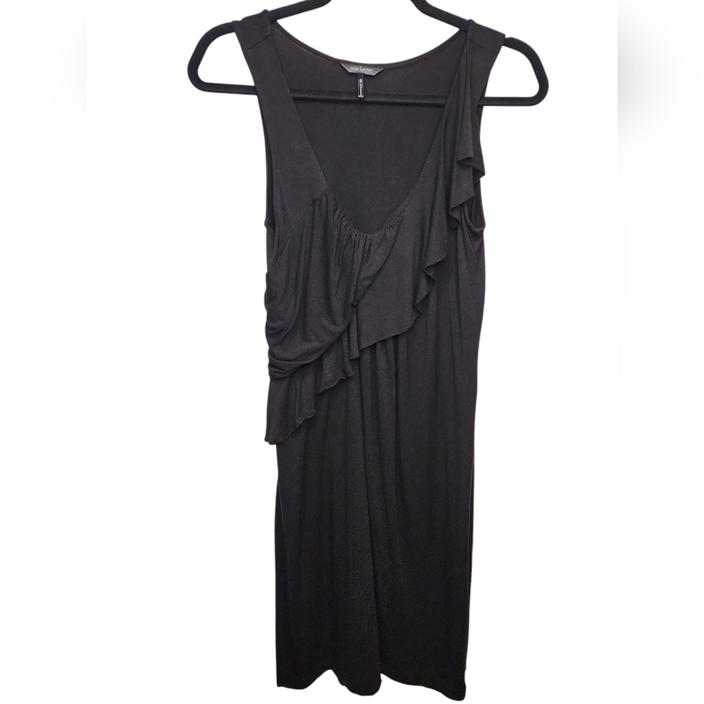 Daisy Fuentes Dark Romantic Black Sleeveless V-neck Goth Ruffled Dress Size S